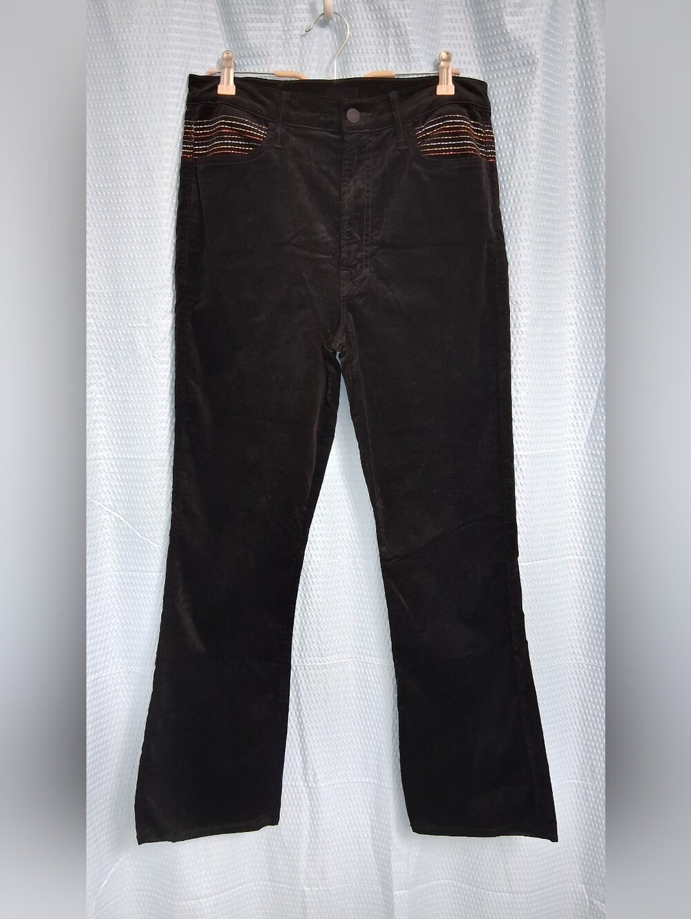 MOTHER Black Velvet, Smooth  Hustler Pants with Multicolor Pocket Stitching